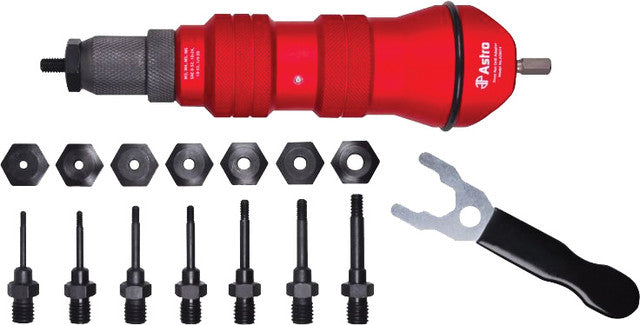 ASTRO PNEUMATIC - Rivet Nut Cordless Drill Adapter Kit - 1/4" Cap., 8 Mandrels/Nosepieces: 8-32, 10-32, 10-24, 1/4-20, M3, M4, M5, M6 - AST-ADN14 | MFVCanada.com