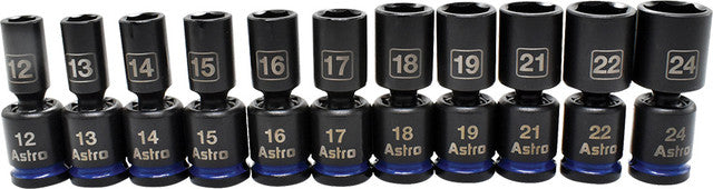 ASTRO PNEUMATIC - 11-Pc 1/2" Drive 6 Pt. Mid-Length Pinless Universal Metric Impact Socket Set, 12-24Mm - AST-78244M | MFVCanada.com