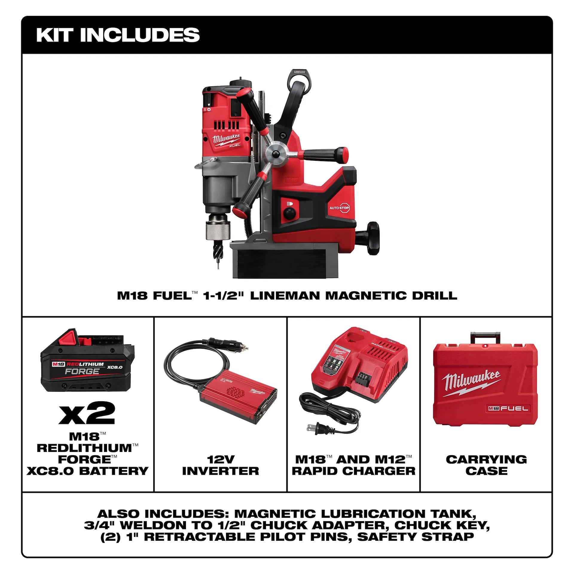 Milwaukee Electric M18 Fuel Lineman Mag Drill - MLW-2788-22HD | MFVCanada.com
