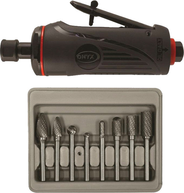 ASTRO PNEUMATIC - Onyx 2-Pc Die Grinder Kit W/1/4" Med. Die Grinder & 8-Pc Rotary Burr Set - AST-2181B | MFVCanada.com