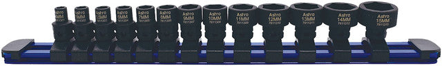 ASTRO PNEUMATIC - 13-Pc 1/4" Drive 6-Pt. Metric Low Profile Nano Impact Socket Set On A Rail, 4-15Mm, 11Mm Outside Hex - AST-78113 | MFVCanada.com