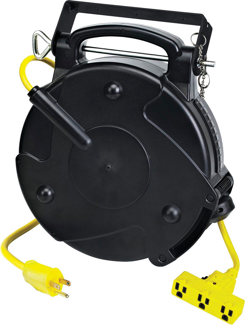 Professional Retractable Indoor Cord Reel, 50' Yellow 14/3 Sjtow, Tri Tap With Circuit Breaker, 13A, 125Vac - ALT-8150MP | MFVCanada.com
