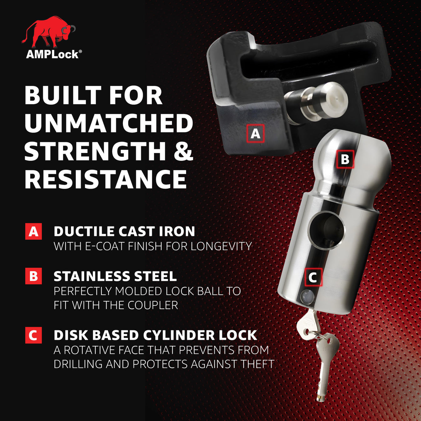 AMPLock Ball Coupler Lock - Flat Lip Design/Standard Trailer - BRP-2516 | MFVCanada.com