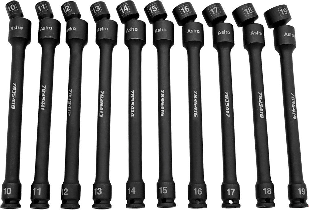 ASTRO PNEUMATIC - 10-Pc 3/8" Dr. 9" Metric Pinless Universal Torque-Saver Impact Extension Socket Set, 10Mm-19Mm - AST-78354 | MFVCanada.com