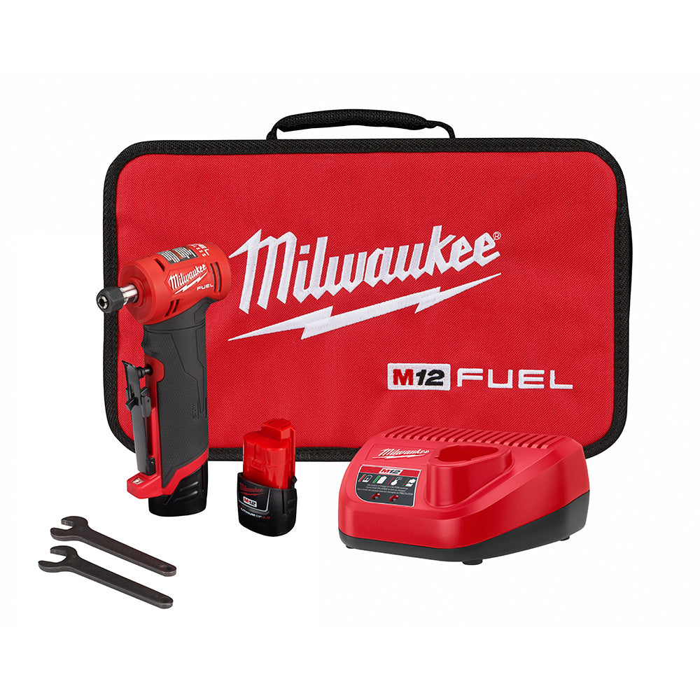 Milwaukee Electric 12V 1/4" Right Angle Die Grinder Kit, 0.3 Hp, 0-24,500 Rpm - MLW-2485-22 | MFVCanada.com