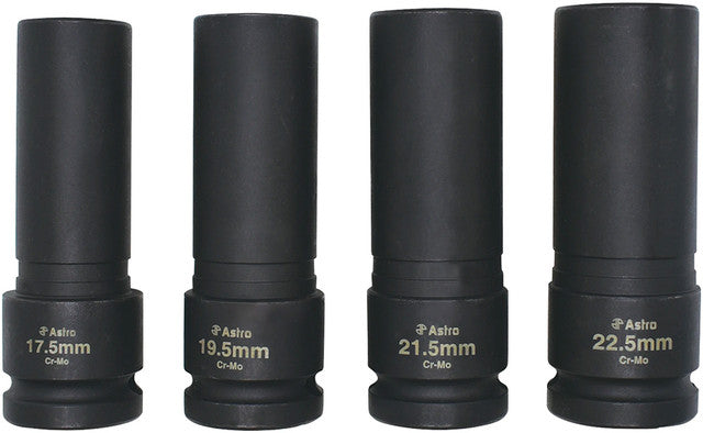 ASTRO PNEUMATIC - 4-Pc 1/2" Drive Thin Wall Lug Nut Impact Socket Set, 17.5Mm, 19.5Mm, 11.5Mm, 22.5Mm - AST-78204 | MFVCanada.com