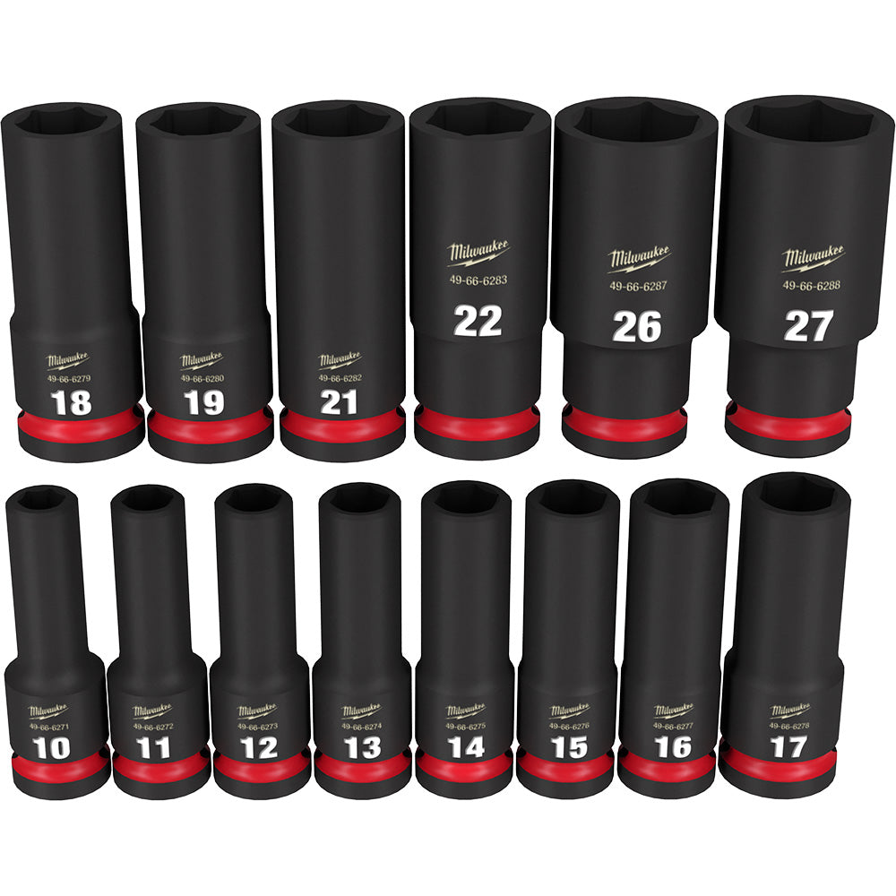 Milwaukee Electric 14-Pc 1/2" Drive, 6 Pt. Metric Deep Impact Socket Set, 10Mm 27Mm - MLW-49-66-7014 | MFVCanada.com