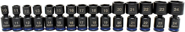 ASTRO PNEUMATIC - 15-Pc 3/8" Drive 6 Point Nano Pinless Universal Impact Socket Set, 10Mm-24Mm - AST-78315 | MFVCanada.com