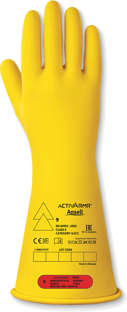 Class 0, Electrical Rubber Insulating Gloves, Yellow, Size 7 - ANS-RIG011Y070 | MFVCanada.com