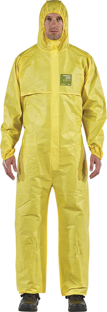 Alphatec® 2300 Standard - Model 111 Hi-Vis Yellow Coveralls, Medium Duty Chemical Barrier, Type 5/6 Protection, Respirator Fit Hood & Zip Flap W/Velcro® Closure, Xl - ANS-YY23-B-92-111-05 | MFVCanada.com