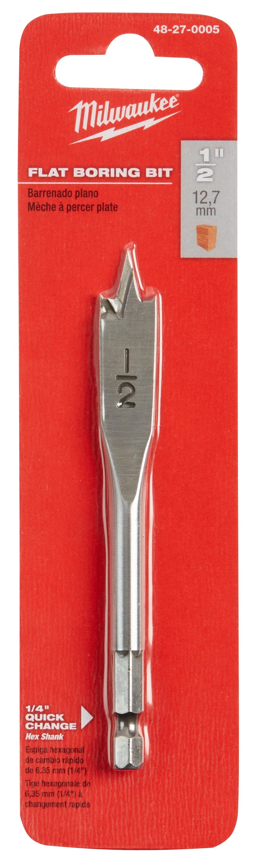Milwaukee Electric 1/2" X 4.5" Flat Boring Bit - MLW-48-27-0005 | MFVCanada.com