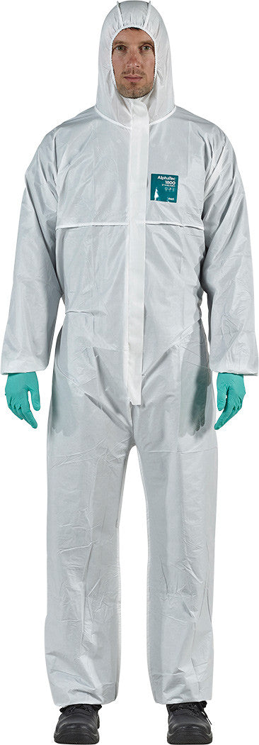 Alphatec® 1800 Standard - Model 111 White Coveralls, Entry Level Low Hazard Liquid & Particulate Protection, 3-Pc Hood, 2-Way Front Zipper & Storm Flap, Large - ANS-WH18-B-92-111-04 | MFVCanada.com