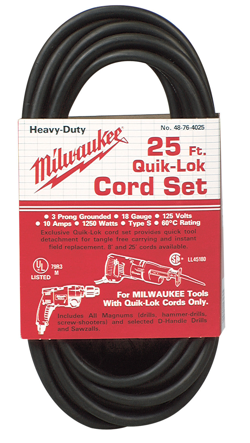 Milwaukee Electric 25Ft Quik-Lok Cord Set - MLW-48-76-4025 | MFVCanada.com