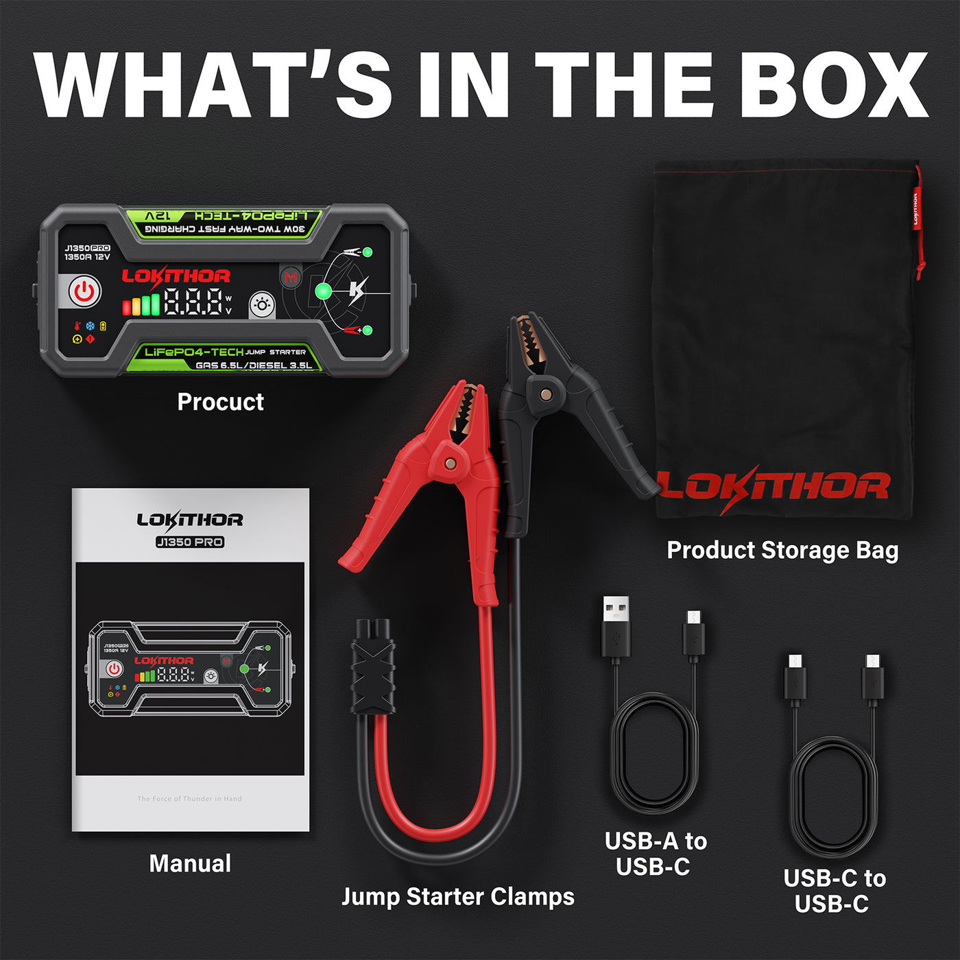 LOKITHOR Pro Jump Starter with LiFePO4 Safety Battery 1350Amp - J1350-PRO | MFVCanada.com