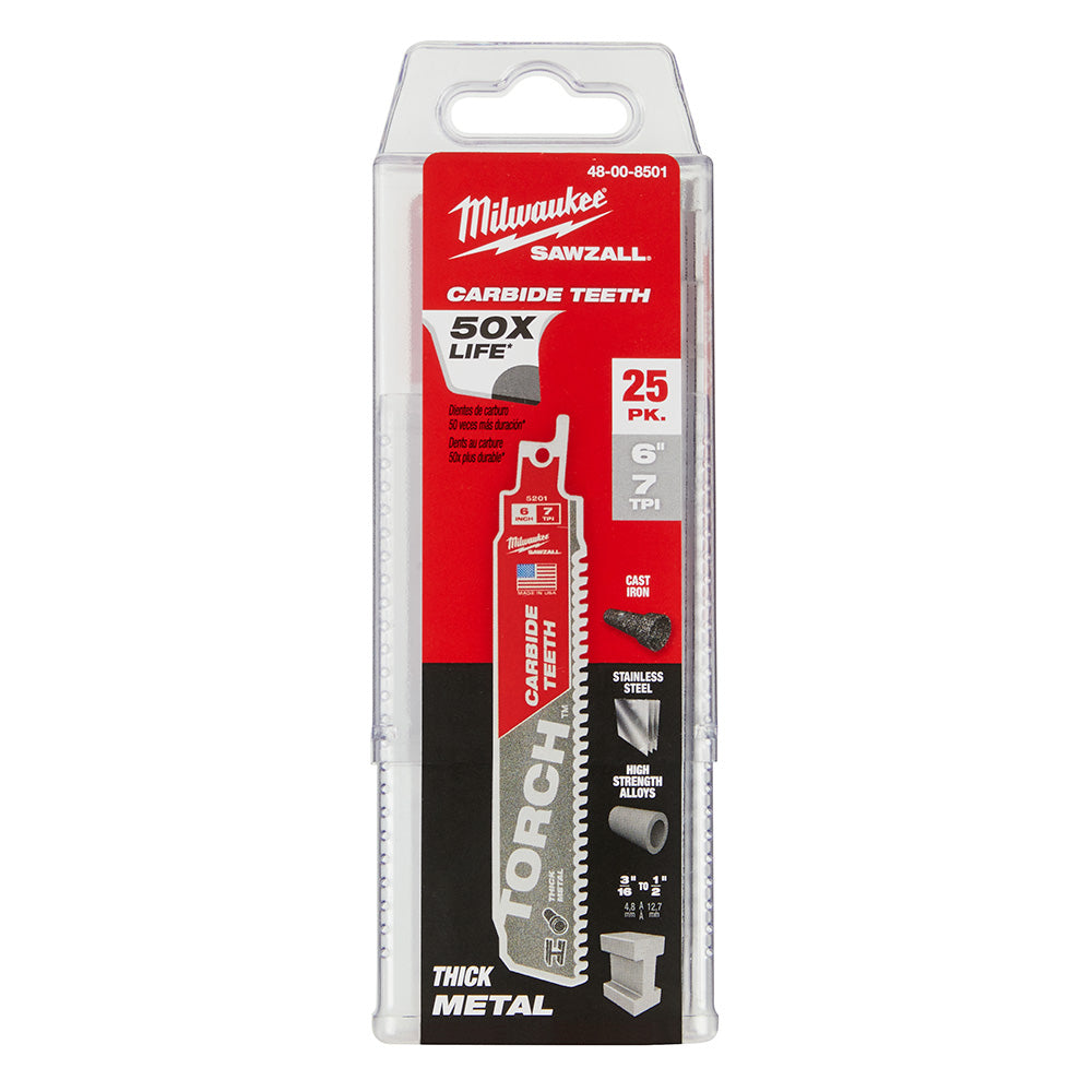 Milwaukee Electric 6" C. Torch Sawzall Blade 25Pk - MLW-48-00-8501 | MFVCanada.com