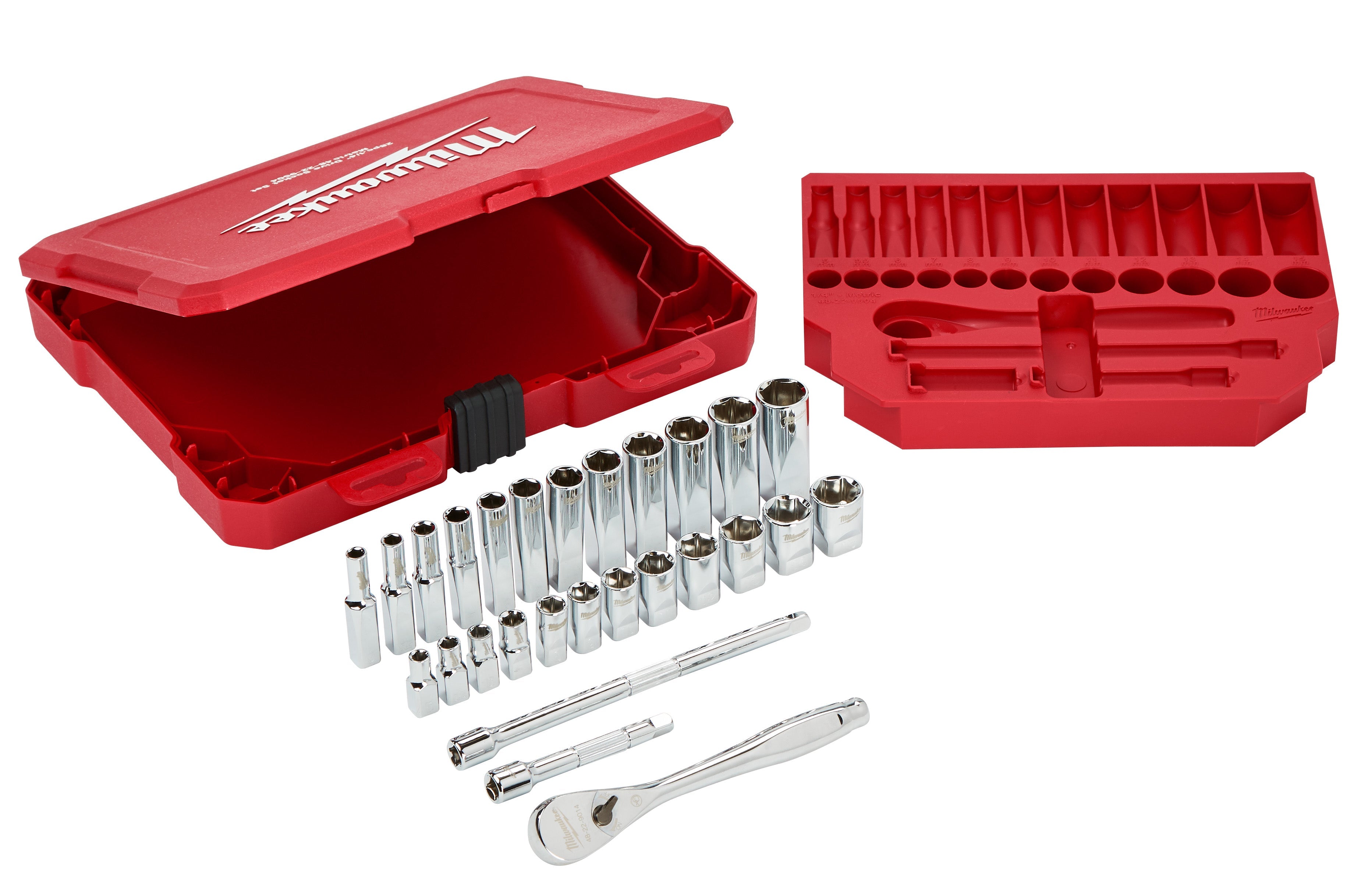 Milwaukee Electric 28-Pc 1/4" Drive Ratchet & Socket Set, Standard & Deep, 5Mm-15Mm - MLW-48-22-9504 | MFVCanada.com