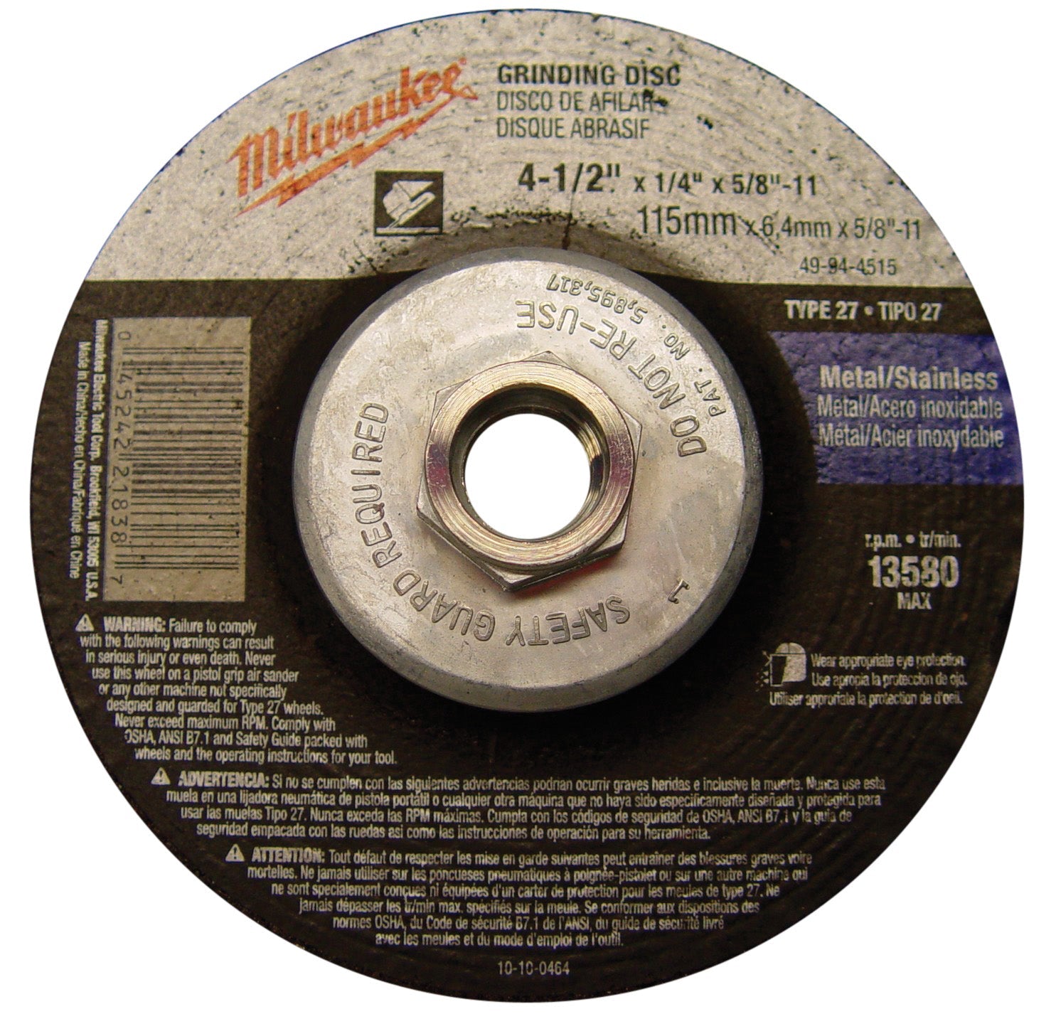 Milwaukee Electric 4-1/2X1/4X5/8-11 Abrsvwheel Bulk 5 - MLW-49-94-4515 | MFVCanada.com