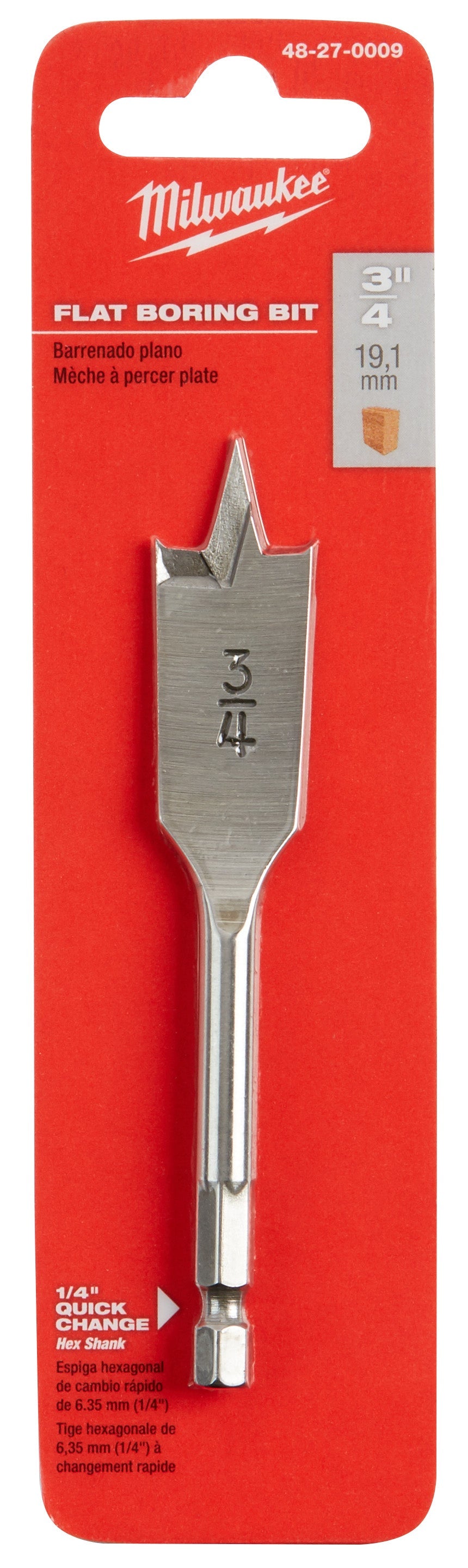 Milwaukee Electric 3/4" X 4.5" Flat Boring Bit - MLW-48-27-0009 | MFVCanada.com