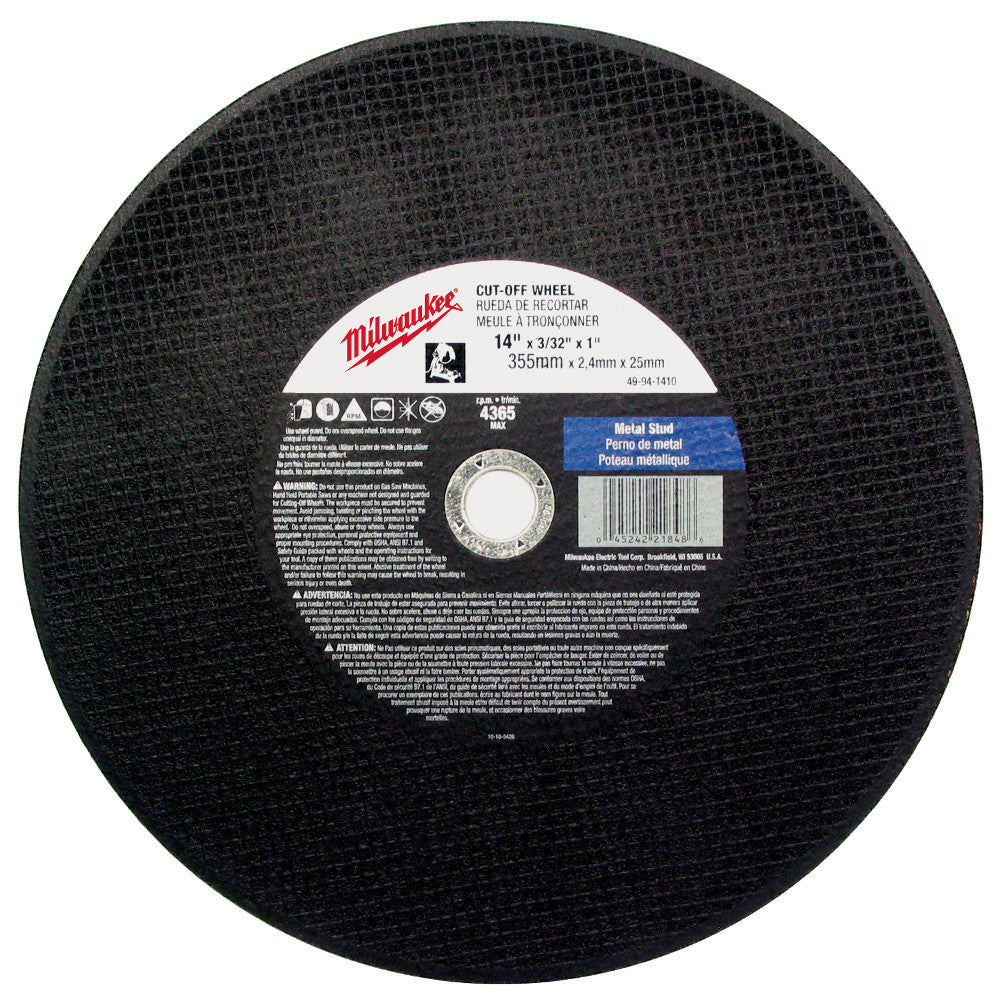 Milwaukee Electric 12X1/8X20 m Cut Off Wheel Bulk 10 - 49-94-1280 - MLW-49-94-1280 | MFVCanada.com
