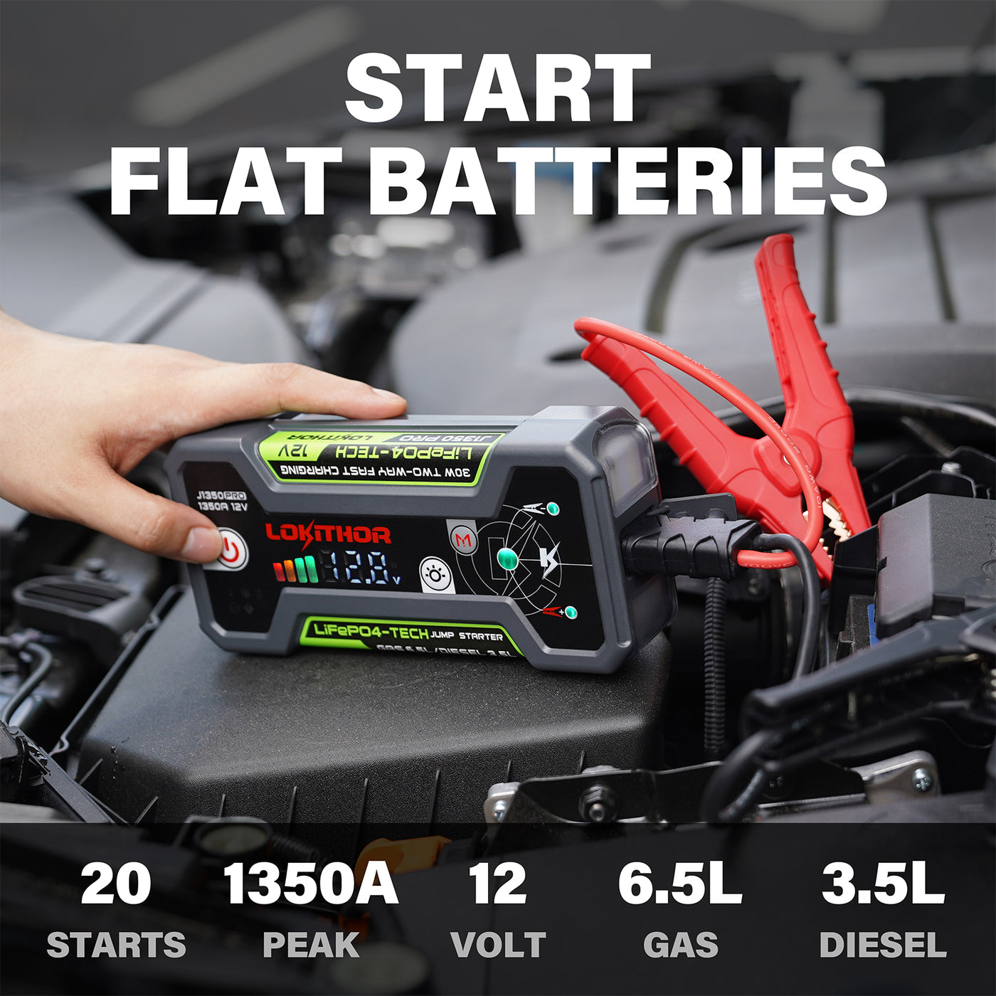 LOKITHOR Pro Jump Starter with LiFePO4 Safety Battery 1350Amp - J1350-PRO | MFVCanada.com