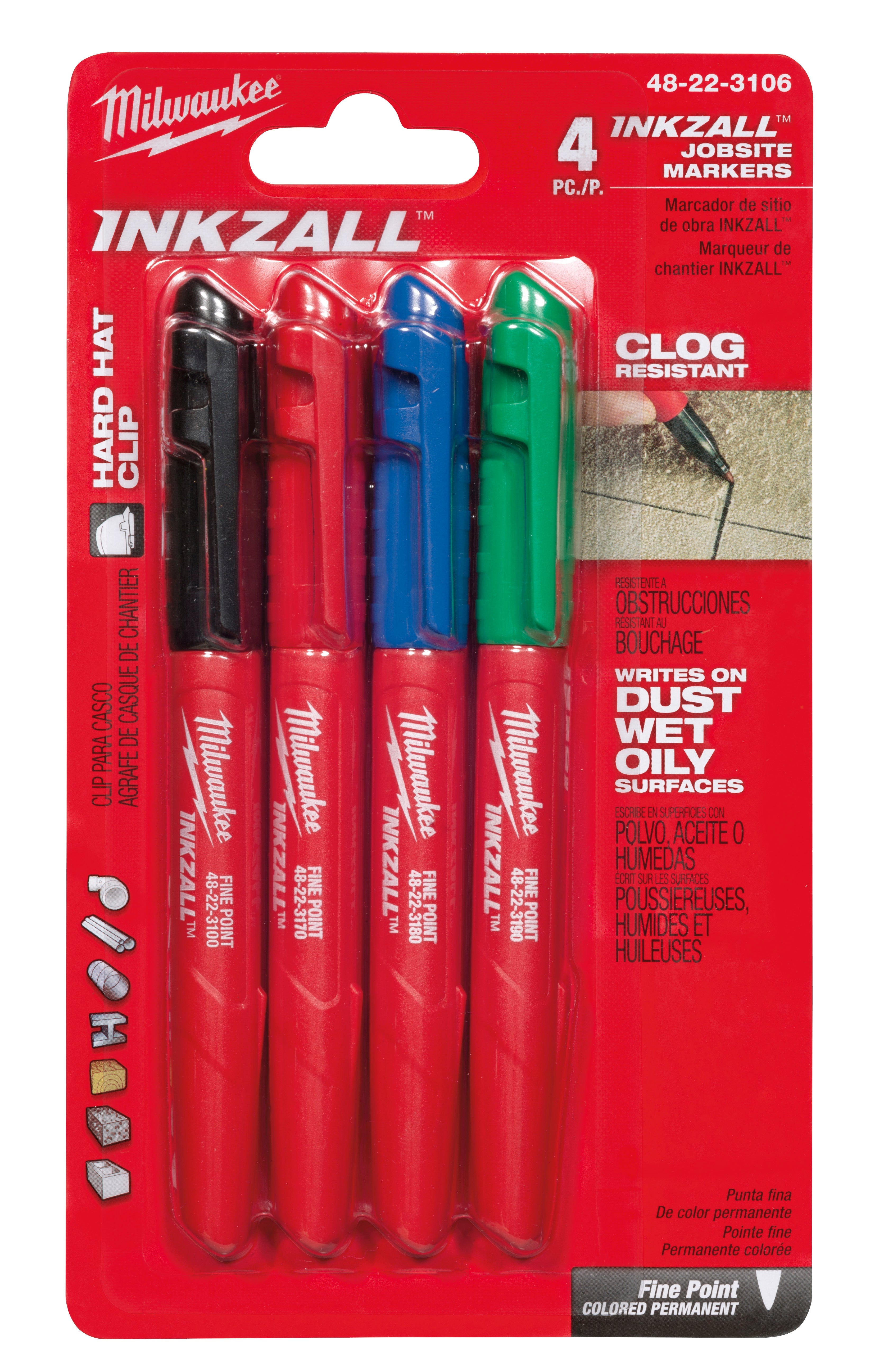 Milwaukee Electric 4Pk Colored Fine Pt Markers - MLW-48-22-3106 | MFVCanada.com