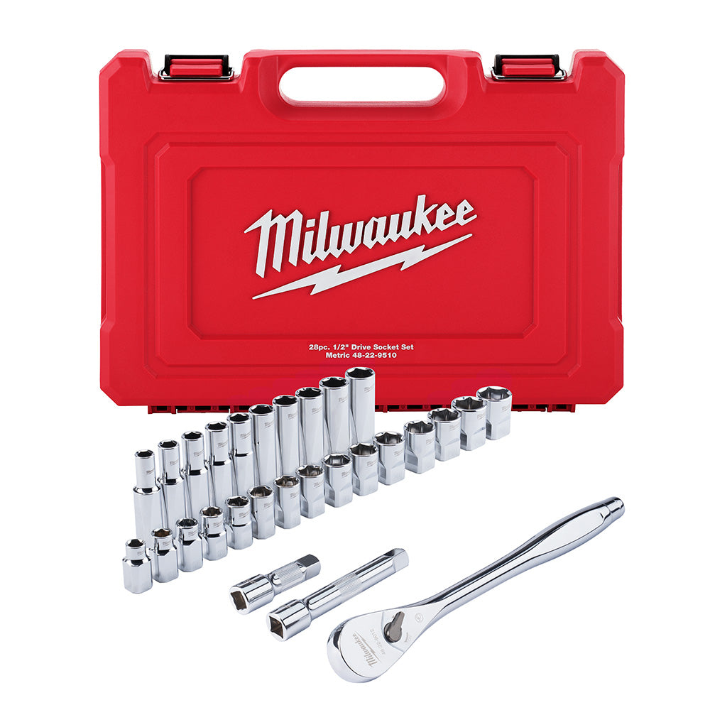 Milwaukee Electric 1/2" Drv Ratchet & Socket Set - Met - MLW-48-22-9510 | MFVCanada.com