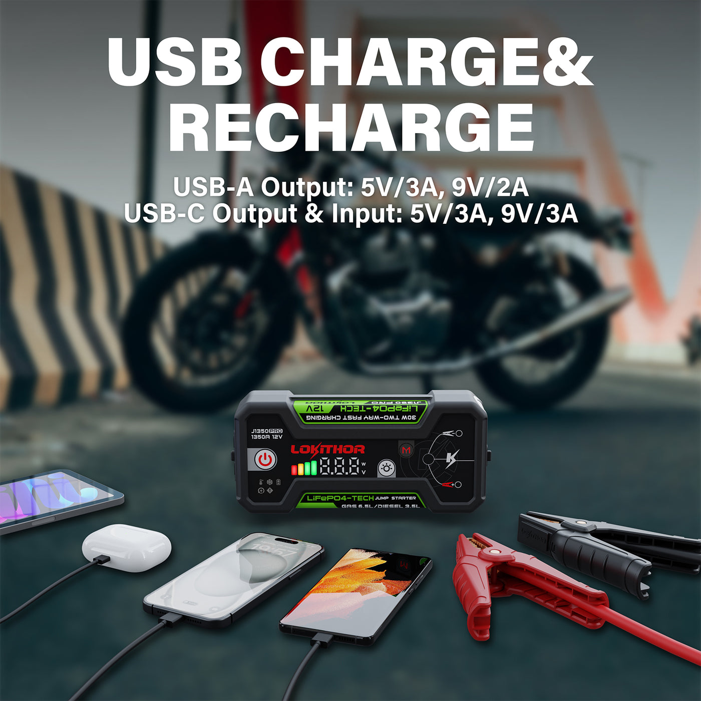 LOKITHOR Pro Jump Starter with LiFePO4 Safety Battery 1350Amp - J1350-PRO | MFVCanada.com