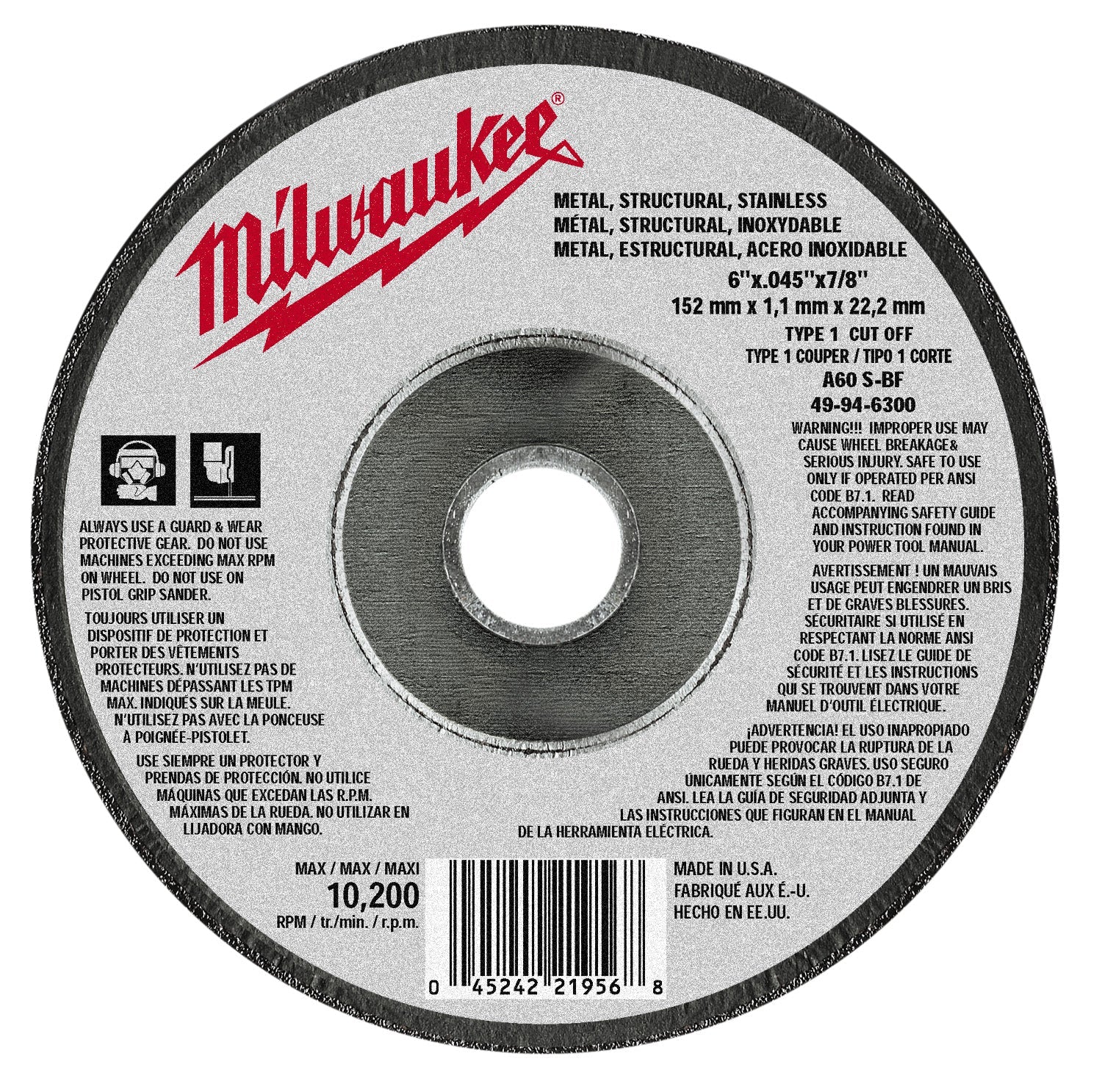 Milwaukee Electric 6X.045X7/8Type1Abrsv.Whl Bulk 25 - MLW-49-94-6300 | MFVCanada.com