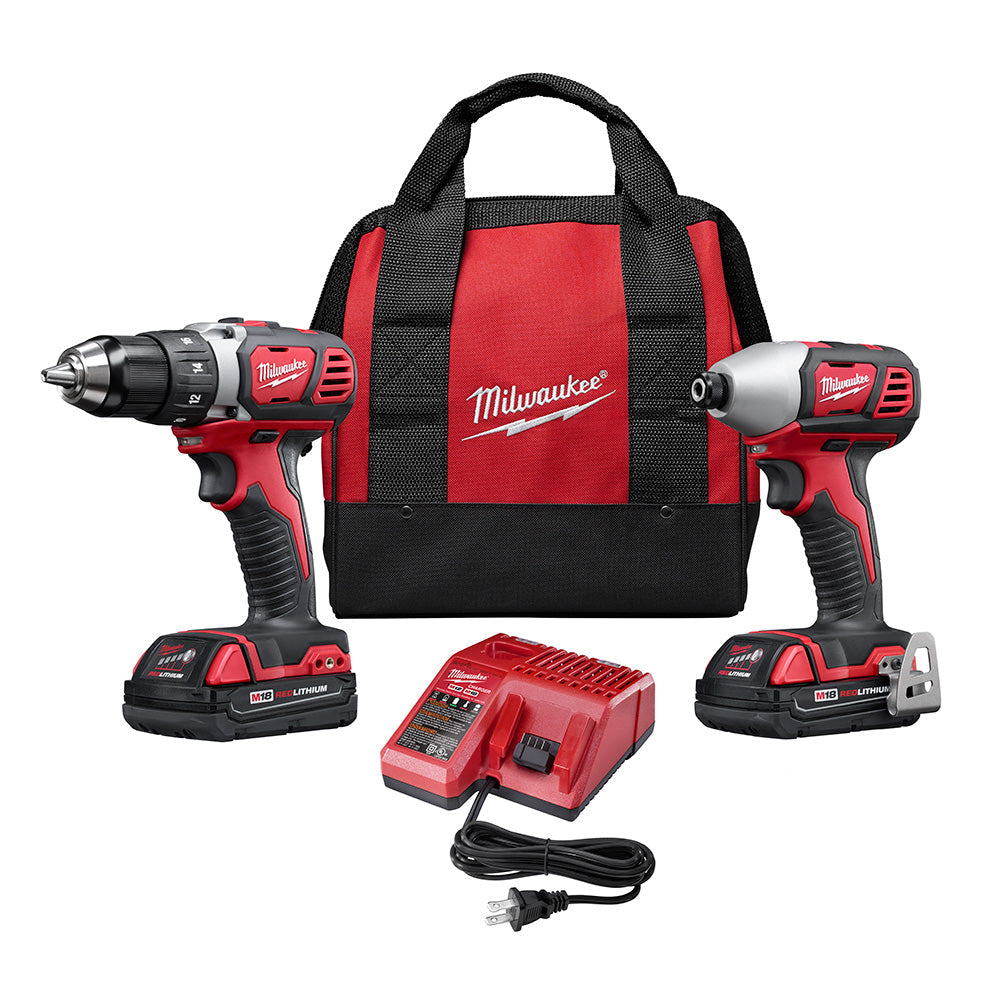 Milwaukee Electric M18 2-Tool Combo Kit: 1/2" Compact Drill/Driver, 1/4" Hex Impact Driver, (2) 18V Batt., (1) Multi-Volt. Charger - MLW-2691-22 | MFVCanada.com