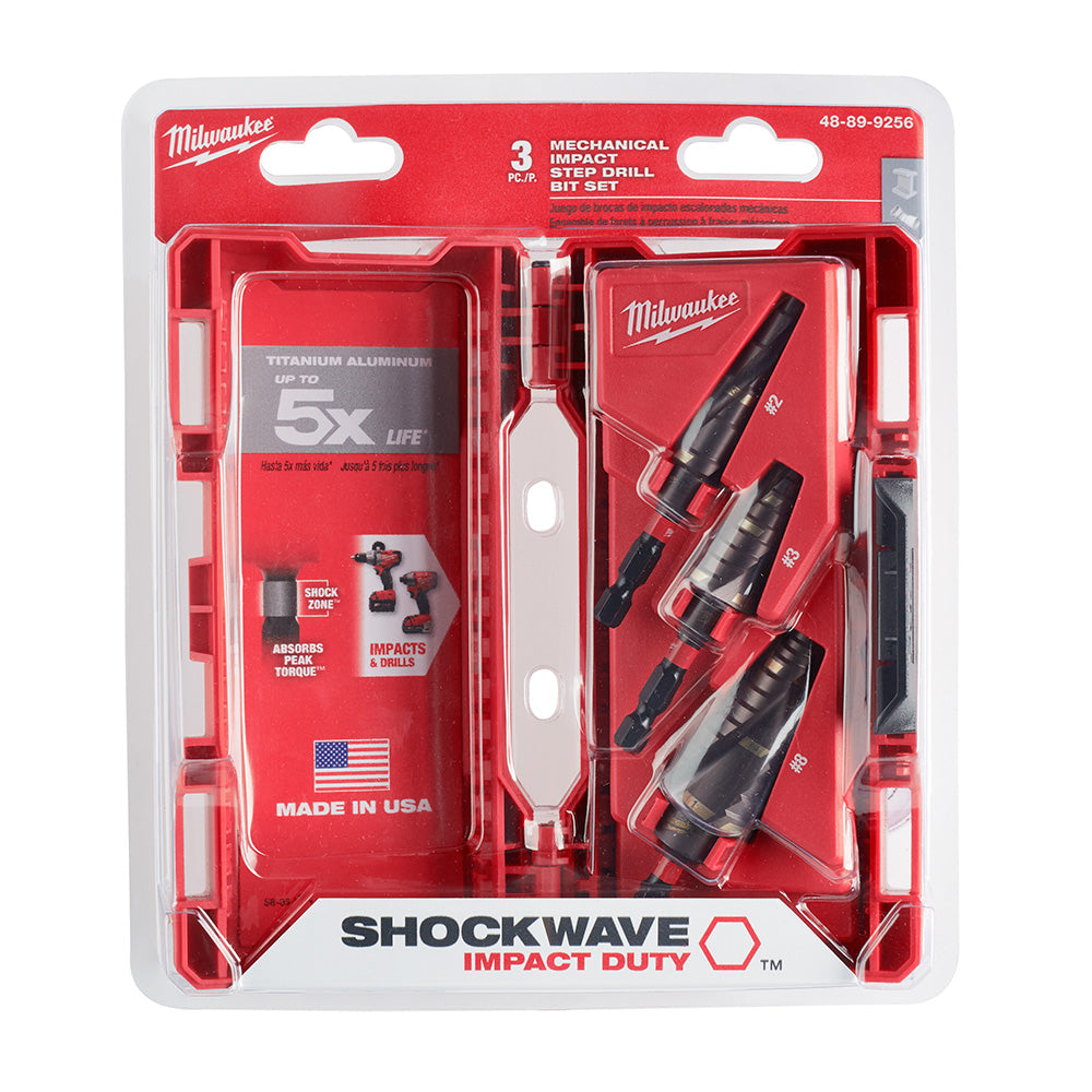 Milwaukee Electric 3-Pc Shockwave Impact Duty Step Drill Bit Set, #2, #3, #8 - MLW-48-89-9256 | MFVCanada.com