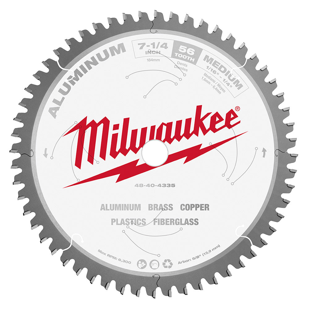 Milwaukee Electric 7-1/4" 56T Aluminum Csb, 5/8" - MLW-48-40-4335 | MFVCanada.com
