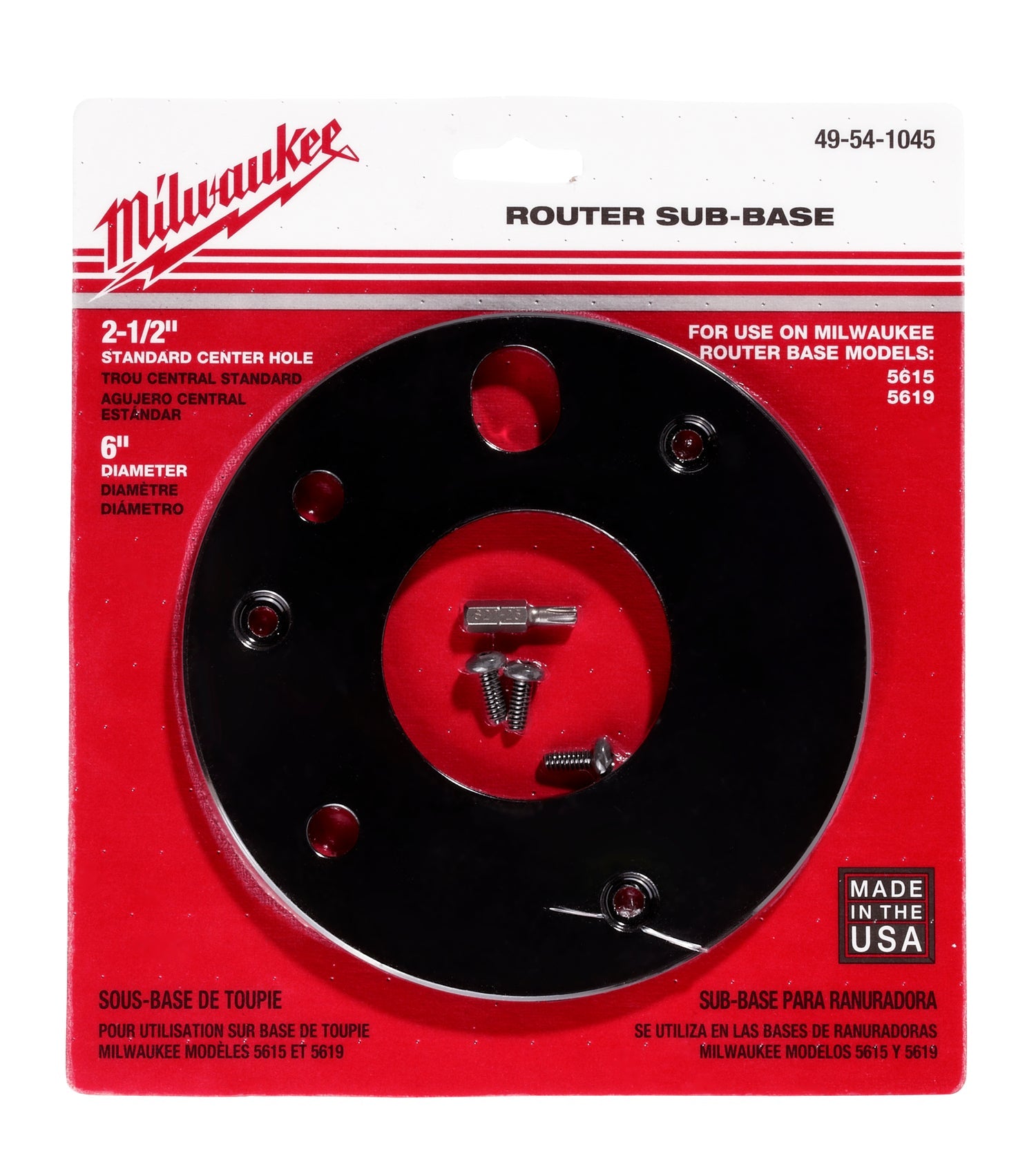 Milwaukee Electric Sub Base 2-1/2 Id Templ Hole - MLW-49-54-1045 | MFVCanada.com