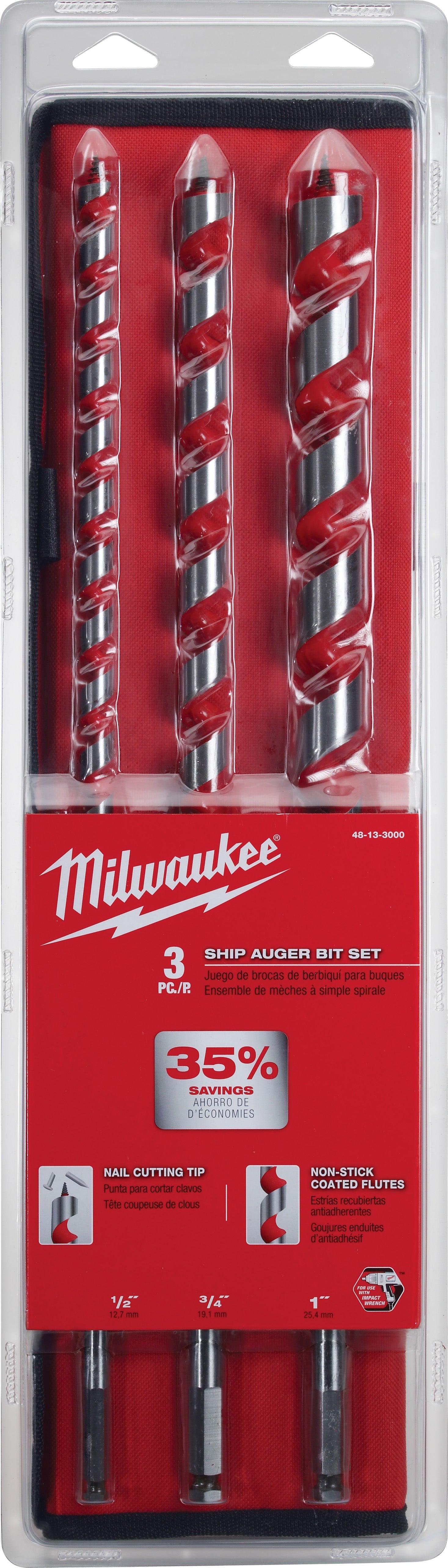Milwaukee Electric 3Pc Ship Auger Set - MLW-48-13-3000 | MFVCanada.com