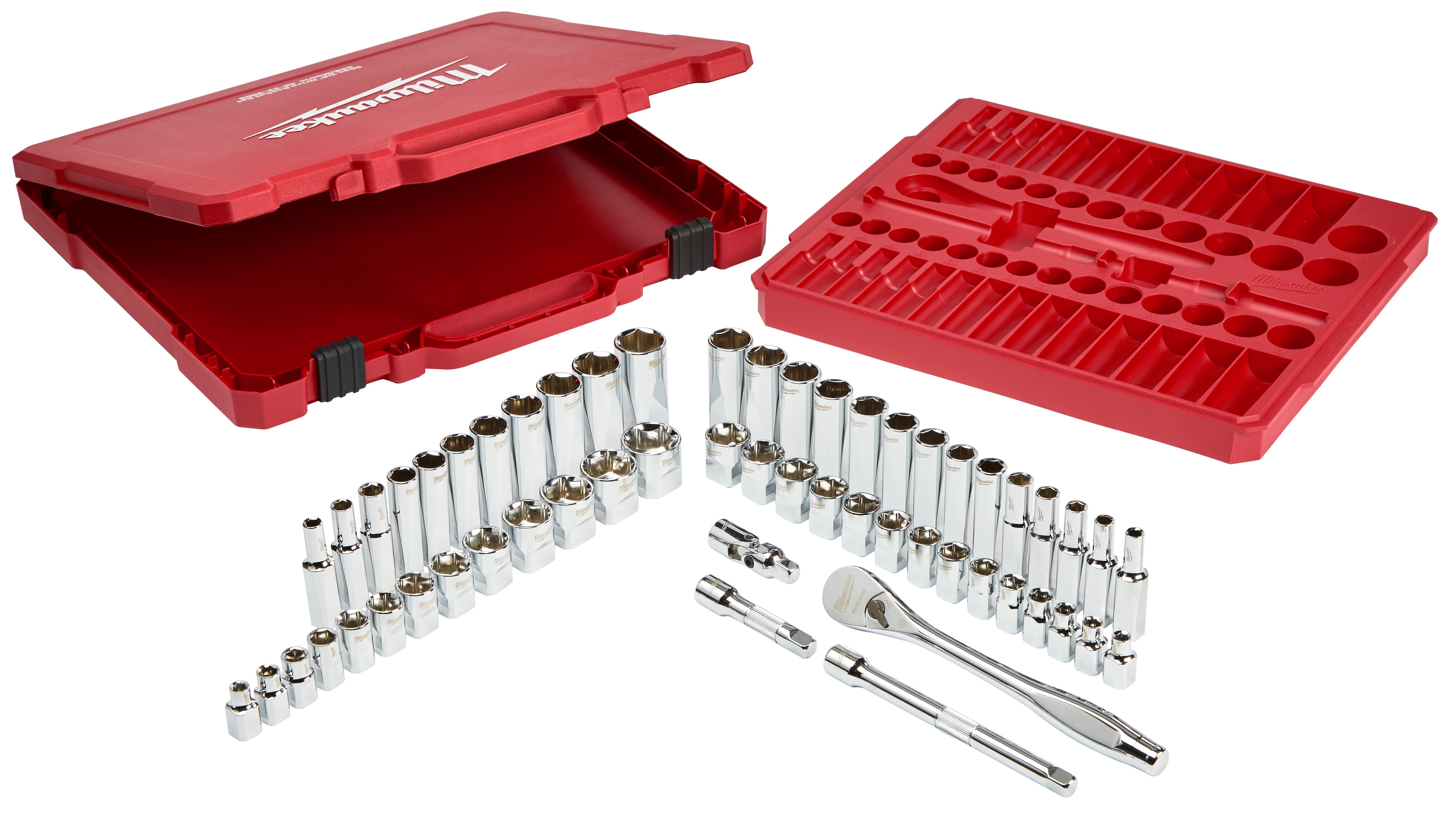 Milwaukee Electric 56-Pc 3/8" Drive Ratchet & Socket Set - Sae & Metric - 1/4" To 1", 6Mm To 19Mm - MLW-48-22-9008 | MFVCanada.com
