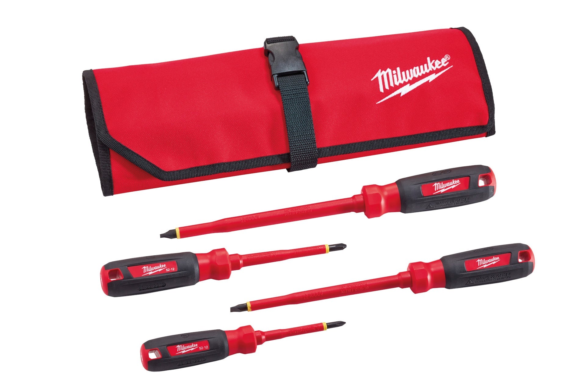 Milwaukee Electric 4-Pc 1000V Insulated Screwdriver Set - Slotted: 1/4" & 3/8"; Phillips: #1 & #2 - MLW-48-22-2204 | MFVCanada.com
