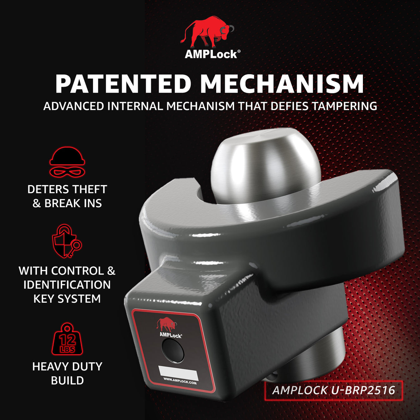 AMPLock Ball Coupler Lock - Flat Lip Design/Standard Trailer - BRP-2516 | MFVCanada.com