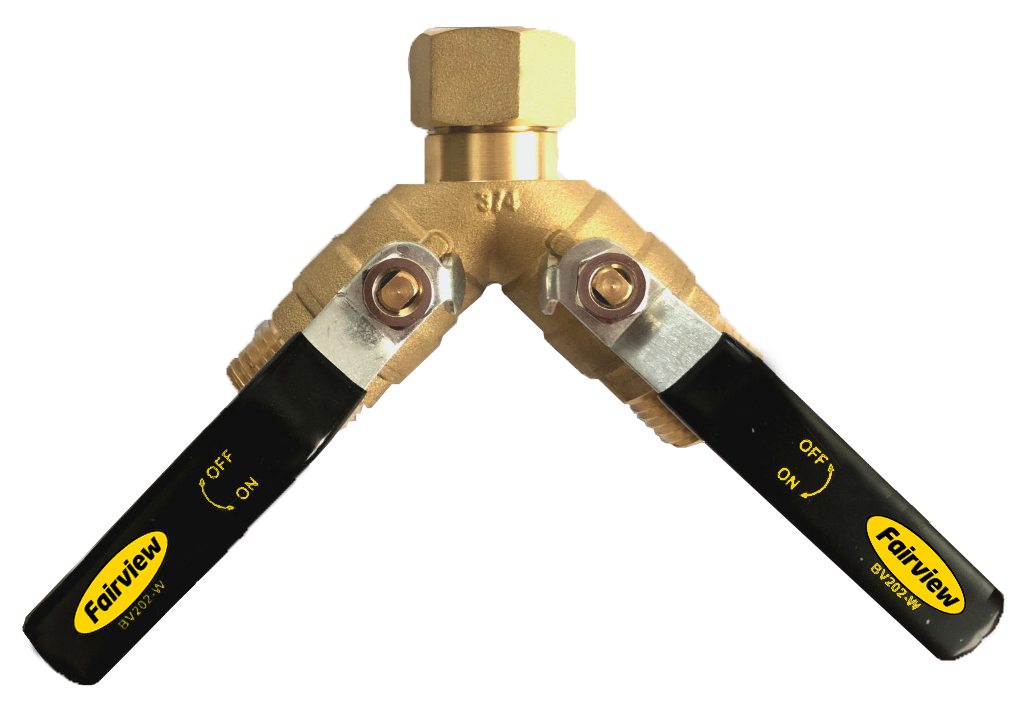 Fairview Ball Valve Y Splitter;FWHxMWH BV202-W | RogueFuel.ca