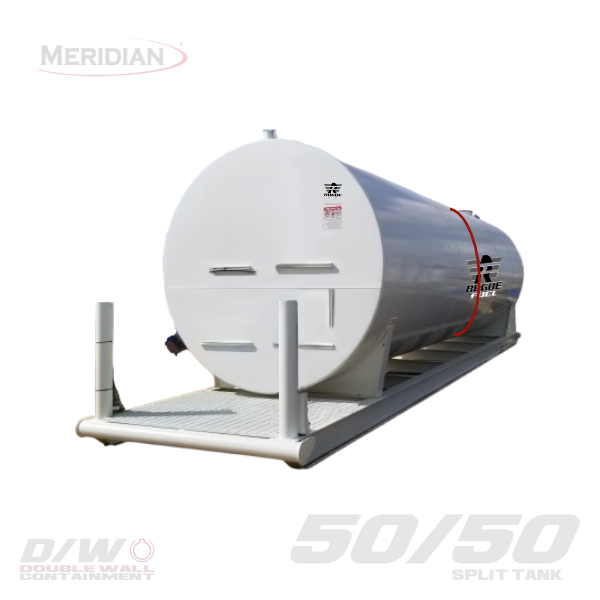Meridian 50,000 Litre/ 10,998 Gallon Double Wall 50/50 Split Fuel Tank & Skid, Fully Welded Saddle - 64053TSBDT | RogueFuel.ca | Munro Industries