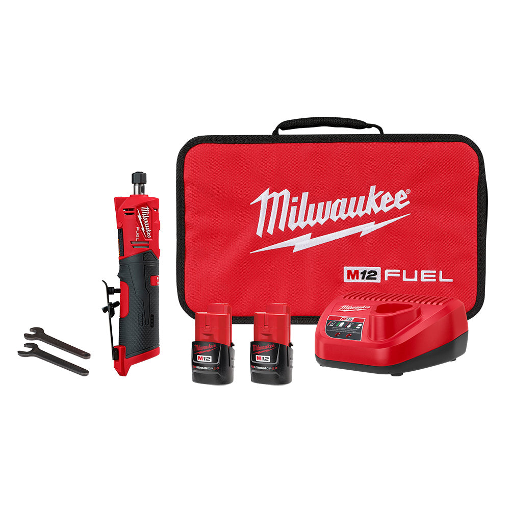 Milwaukee Electric 12V 1/4" Straight Die Grinder Kit, 0.3 Hp, 0-24,500 Rpm - MLW-2486-22 | MFVCanada.com