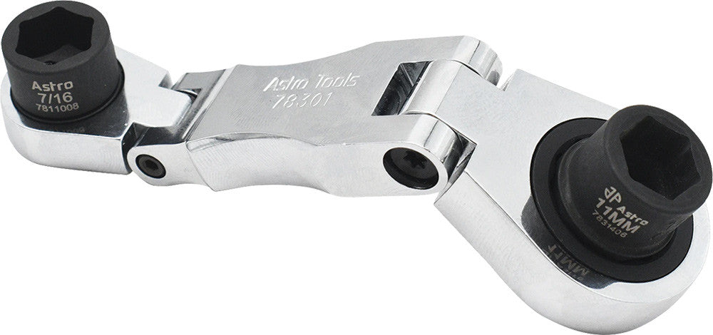 ASTRO PNEUMATIC - Stubby Ratcheting Flex Head Double Box End Wrench For Nano Sockets, 11Mm/17Mm - AST-78301 | MFVCanada.com