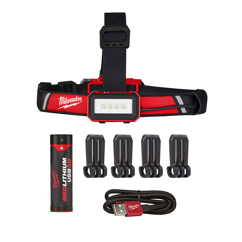 Milwaukee Electric Usb Rechargeable Low-Profile Headlamp Kit, 600 Lumens, Incl. Hardhad Clips, Battery & Usb Cord - MLW-2115-21 | MFVCanada.com