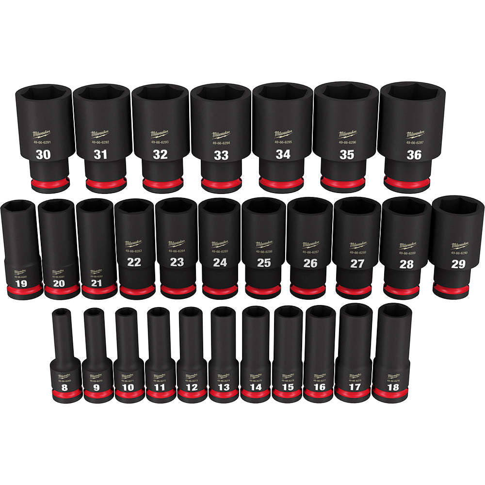 Milwaukee Electric 29-Pc 1/2" Drive, 6 Pt. Metric Deep Impact Socket Set, 8Mm  36Mm - MLW-49-66-7015 | MFVCanada.com