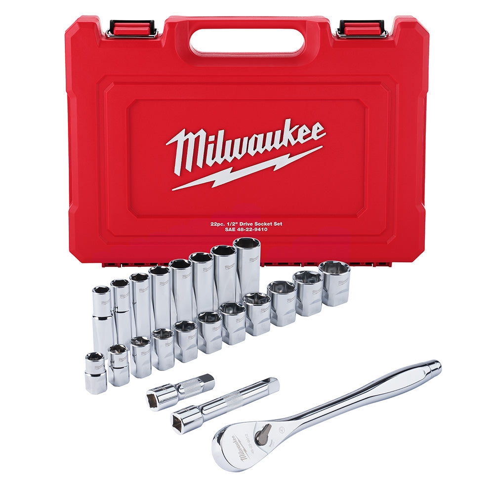 Milwaukee Electric 1/2" Drv Ratchet & Socket Set - Sae - MLW-48-22-9410 | MFVCanada.com