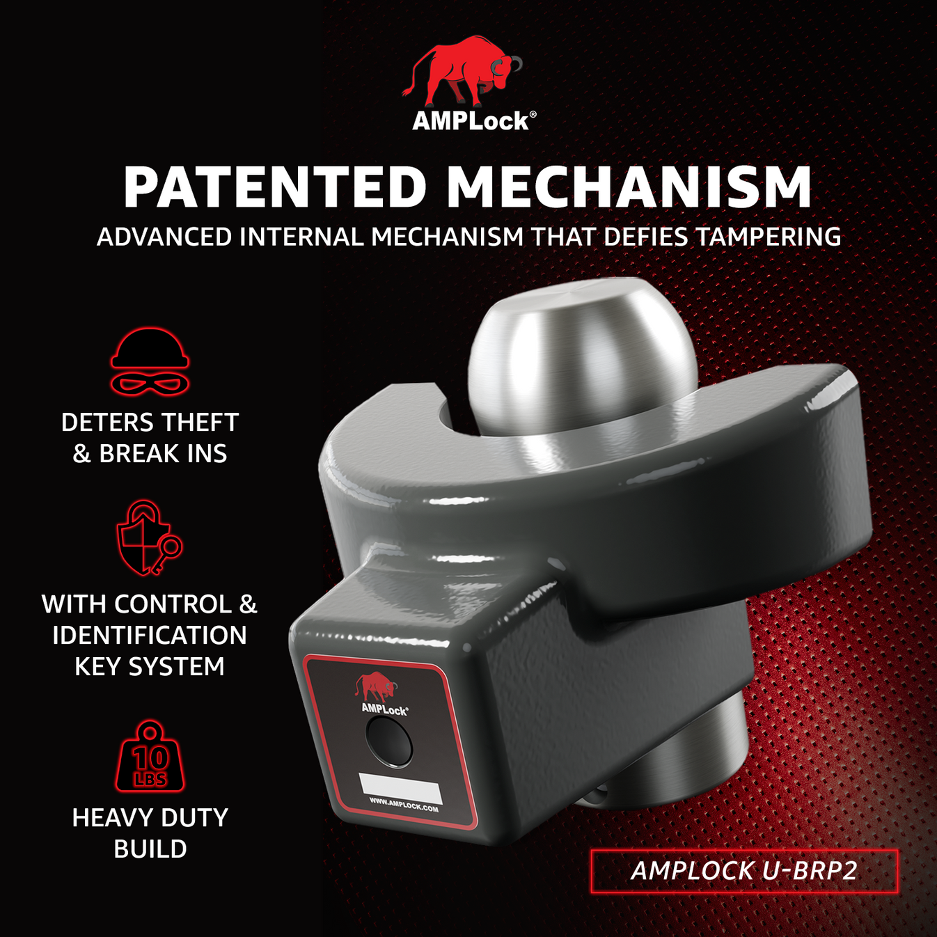 AMPLock Ball Coupler Lock - Flat Lip Design/Standard Trailer - BRP-2 | MFVCanada.com