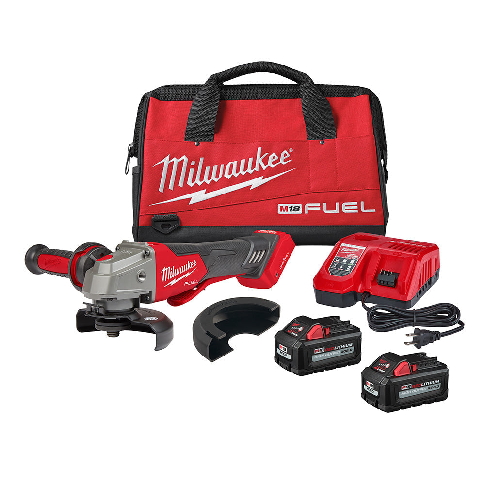 Milwaukee Electric M18 Fuel 4-1/2" / 5" Braking Grinder W/ One-Key Kit, Paddle Switch, No Lock, (2) Xc6.0 Batteries, (1) M18/M12 Charger - MLW-2882-22 | MFVCanada.com