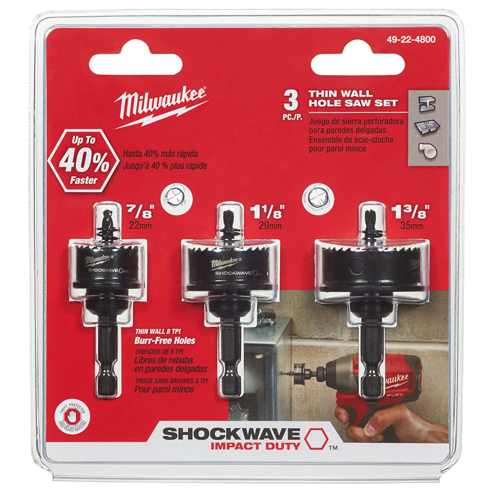 Milwaukee Electric 3Pc Kit Shockwave Hole Saw - MLW-49-22-4800 | MFVCanada.com