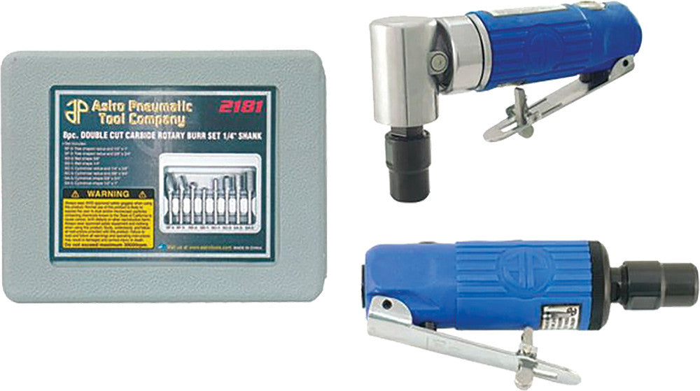 ASTRO PNEUMATIC - Composite Body 1/4" 90° Die Grinder, Mini Die Grinder, 8Pc. Rotary Burr Set - AST-1221 | MFVCanada.com