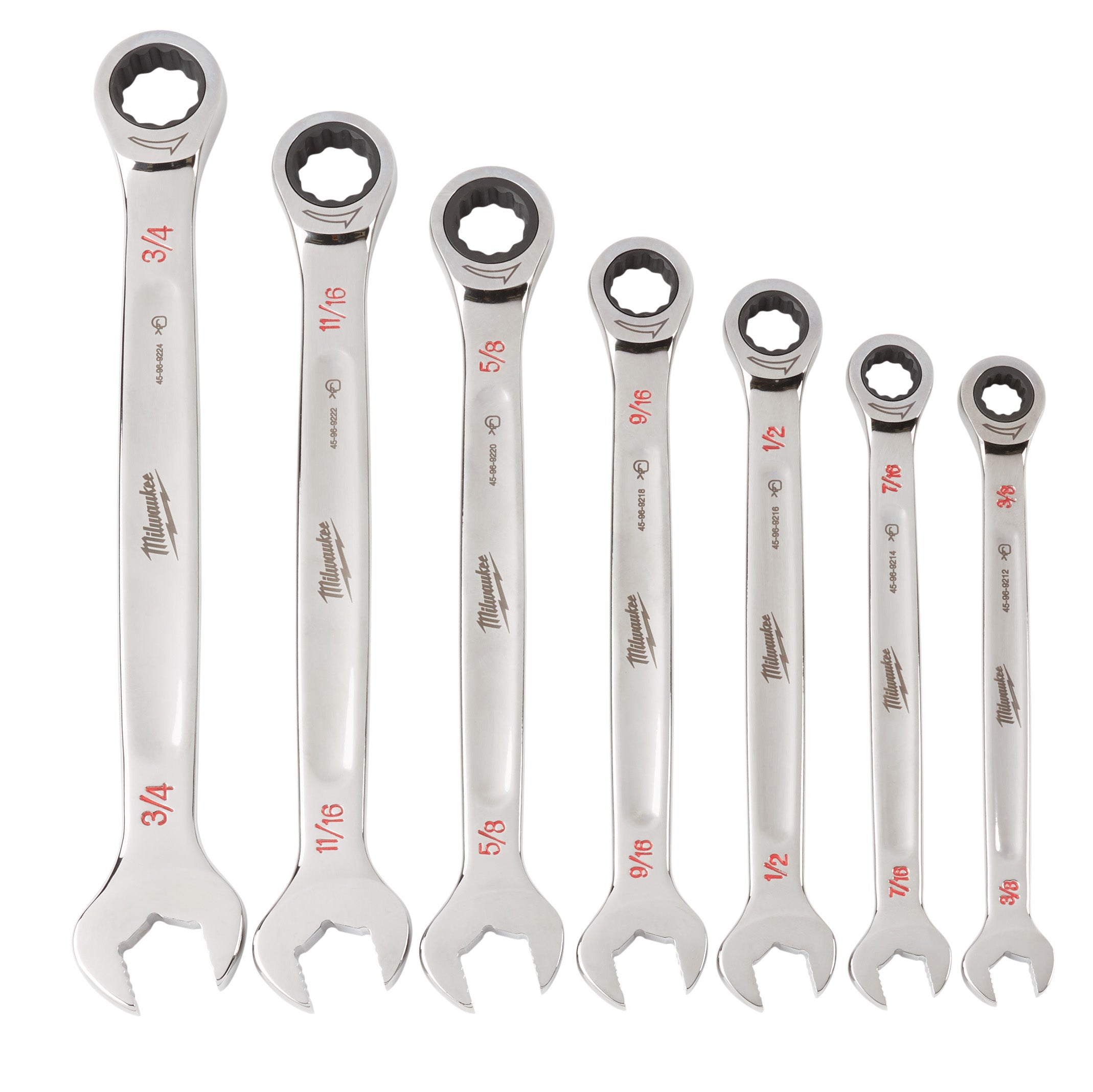 Milwaukee Electric 7-Pc Ratcheting Sae Combination Wrench Set, 3/8"-3/4" - MLW-48-22-9406 | MFVCanada.com