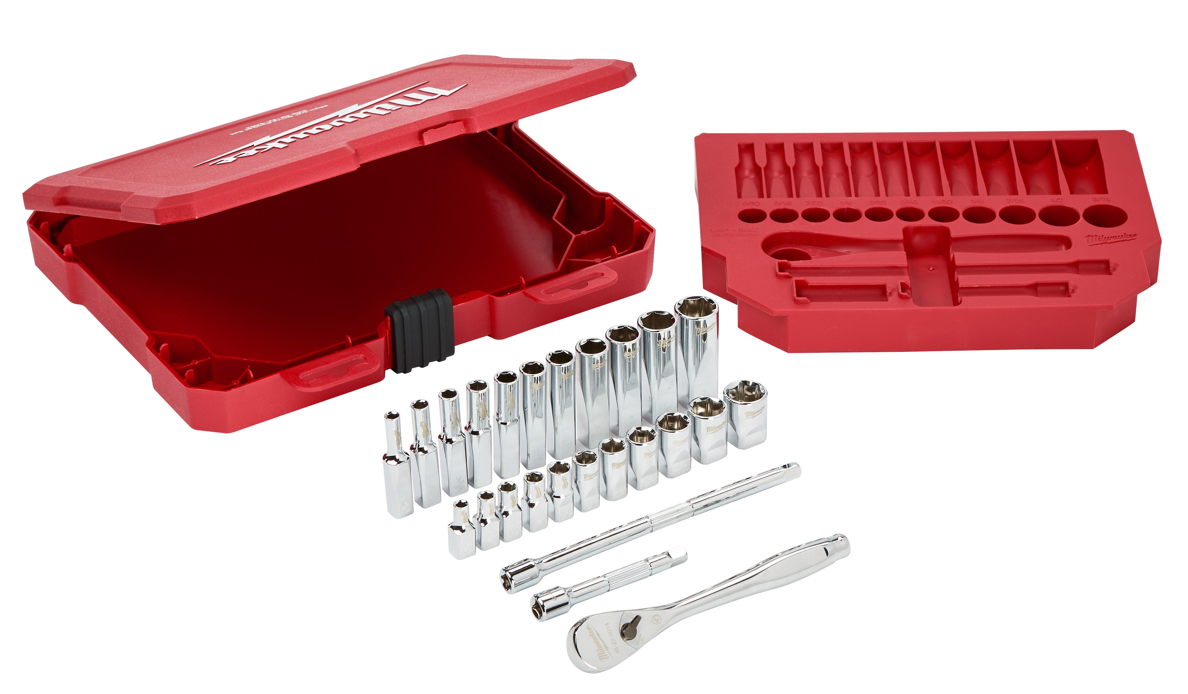 Milwaukee Electric 26-Pc 1/4" Drive Ratchet & Socket Set, Standard & Deep, 5/32"-1/2" - MLW-48-22-9404 | MFVCanada.com