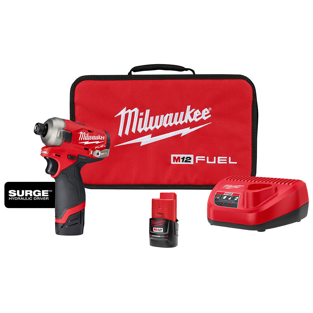 Milwaukee Electric M12 Fuel Surge 1/4" Hex Hydraulic Driver 2 Battery Kit - MLW-2551-22 | MFVCanada.com